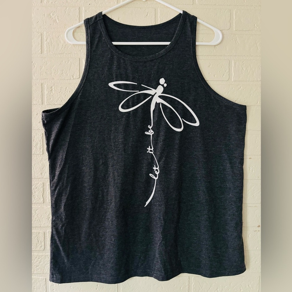 Heather Grey Graphic Tank Top with Dragonfly Design